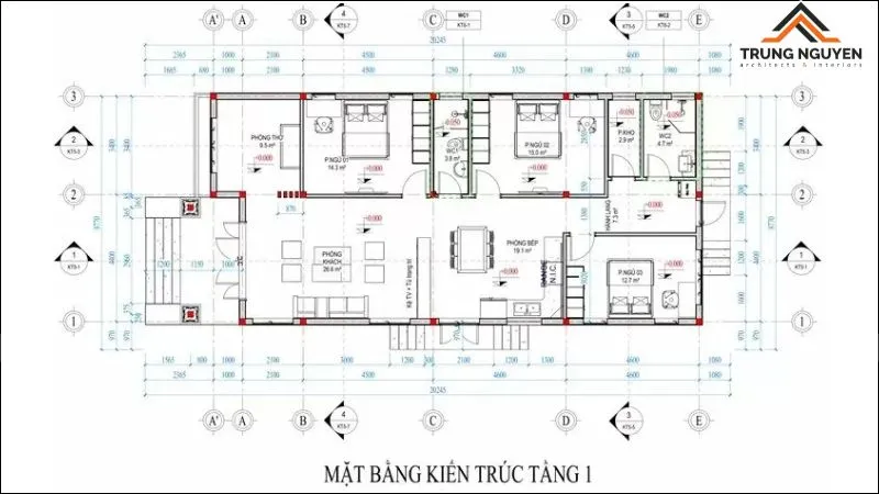 Bản vẽ nhà cấp 4 100m2 3 phòng ngủ mái Thái