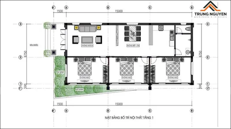 Bản vẽ nhà vườn cấp 4 100m2 3 phòng ngủ